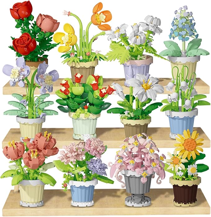 12 Pcs Flowers Bouquet Building Set2531 Pcs Flower Botanical Collection Building Block ToyMicro Plant for Home or Office Decor Mother's Day Valentine Christmas Birthday Gifts for AdultsGirls