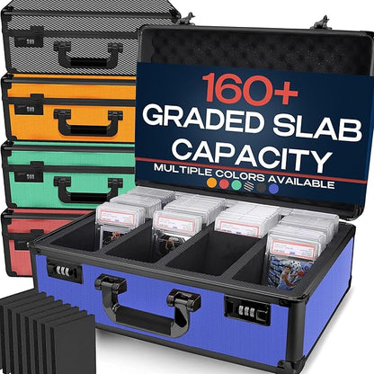 VALUN BLUE 160+ Slab Graded Card Storage Box (4 ROWS) Durable Sports PSA Card Storage Box - Organizer Slab for Your Collection - For Baseball Football TCG MTG Cards - Top Loader Design