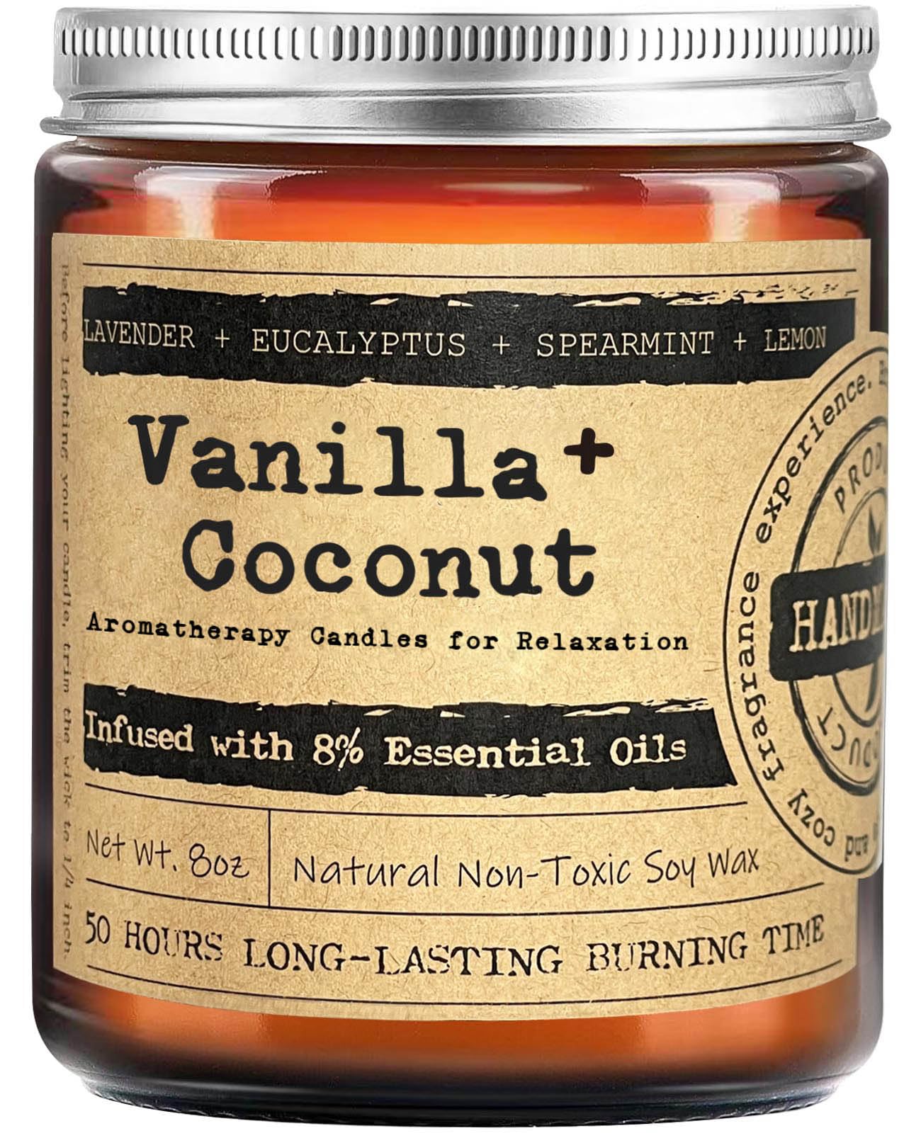 KOTKAS Coconut Vanilla Scented Candles - 8oz Natural Scented Soy Candles Non Toxic Long Lasting Aromatherapy Candles for Home Scented Vanilla Candle Gifts for Women Men Birthday Mothers Day Christmas