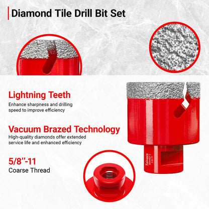 Tile Hole Saw Kit, Tolvaxo 11Pcs Brazing Diamond Hole Saw Kit for Porcelain Tile, Granite, Marble, Ceramic and More Drilling