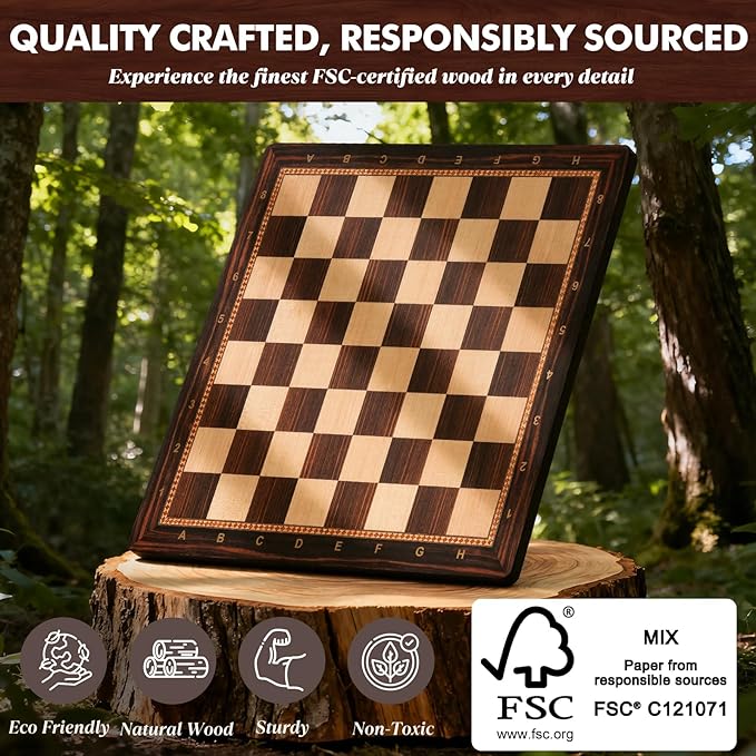 Peradix Wooden Chess Board 18.89 Inch Professional Tournament Chessboard with Storage Bag Premium Luxury Board Game for Adults Kids and Family Game Night &amp Gift Packages Board Only No Pieces