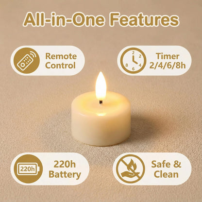 Eywamage Ivory Flameless Wax Tealights with Remote Batteries, Realistic Flickering LED Tea Votive Candles Set of 10