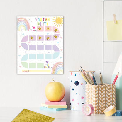 10 Reward Chart with 206 Golden Star Stickers-Boho Rainbow Theme -Incentive Chart,Positive Behavior Reward Chart for Kids,Toddler Homework Assignments, Attendance(8"X10")-A03