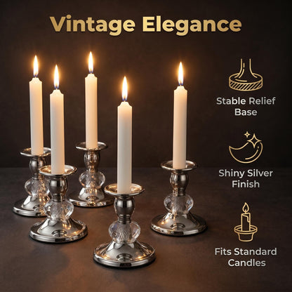 Candlestick Holders Taper Candle Holders, Candle Stick Candle Holder for Table Centerpiece, Wedding Reception, Festive Christmas Mantel Decoration or Home Decor(Silver, 6 Sets(12 Pcs))