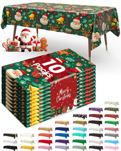 Pureegg Plastic Table Cloth Disposable 10 Pack, 54 x 108 Inch Table Cloths for Parties, Decorative Tablecloths for Rectangle Tables, Christmas Tablecloth Plastic, Leakproof & Sturdy, Christmas Green