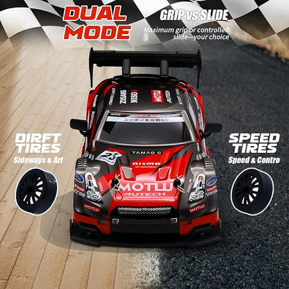 RC Drift Car 1:24 Scale Remote Control Vehicle for Kids2.4GHz 20KM/H 4WD High Speed RC Cars with LED Light Two Batteries &amp Drifting Tires Racing Sport Toy Cars for Adults Boys Girls Kids 8606BK