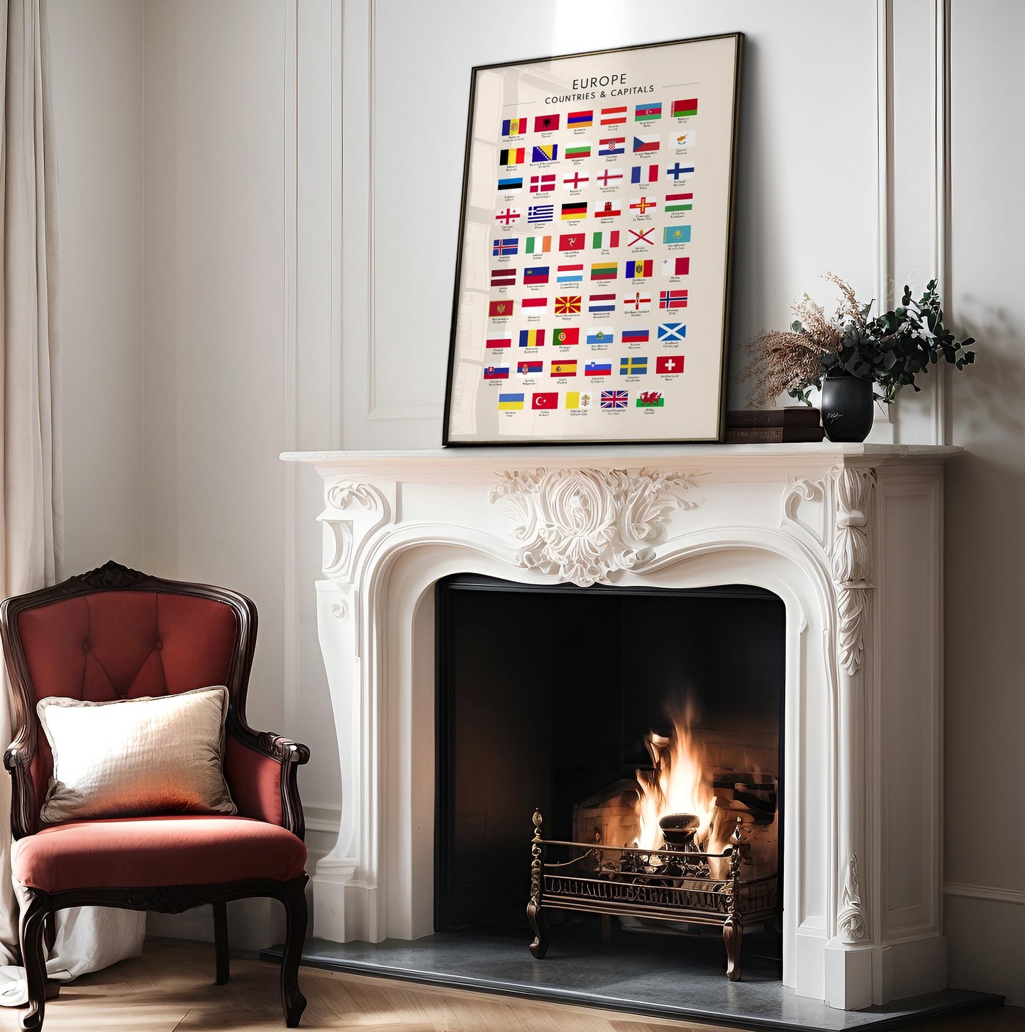 Poster Master Flags of Europe Poster - European Countries & Capitals Print - Learning Materials Art - Gift for Student & Teacher - Wall Decor for School, Classroom or Library - 8x10 UNFRAMED Wall Art