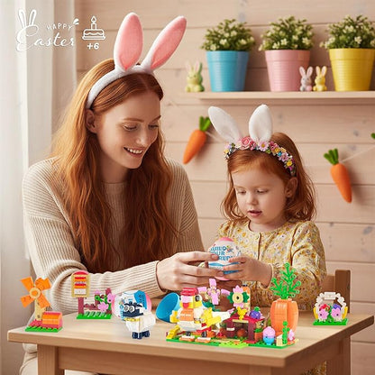 2026 New Easter Gifts Building Set for Kids -12-in-1 Happy Farm Village Building Toy with Prefilled Eggs Easter Basket Stuffer &amp Decorations for Boys &amp Girls 6+ with Farm Animals Hen &amp