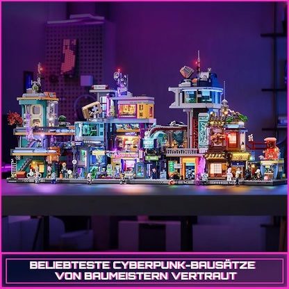 FUNWHOLE Cyberpunk Japanese-Izakaya Lighting-Building-Bricks Set - Cyberpunk Neon City Future Pub Japanese Street View House Collection LED Light Model Set 1987 Pcs for Adults and Sci-fi Lovers