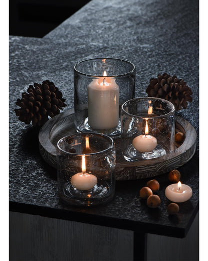 ARIAMOTION Glass Candle Holder Set 3 Clear Seeded Bubbles Modern Farmhouse Centerpieces Coffee Table Rustic Hurricane Cylinders Pillar Votive Tealight