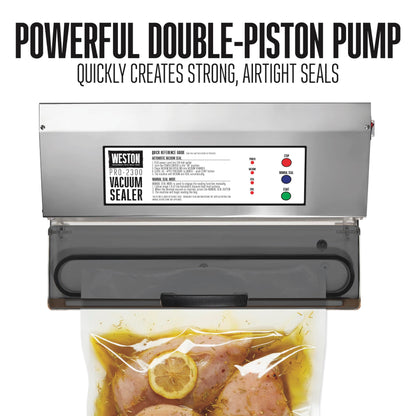 Weston Brands Vacuum Sealer Machine for Food Preservation & Sous Vide, Extra-Wide 5mm Bar for Sealing Bags up to 15" Wide, 1020 Watts, Commercial Grade Pro 2300, Stainless Steel (65-0220-W)