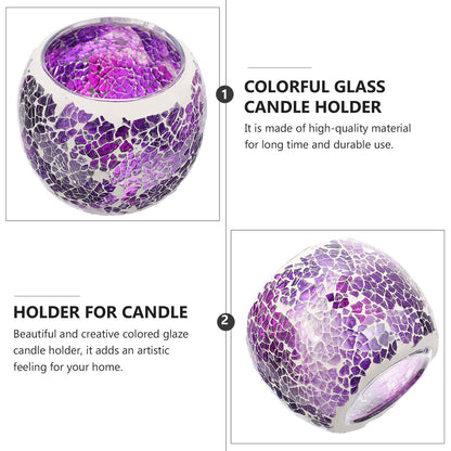 ELEOUTI European Mosaic Glass Candle Stand, Purple Table Candleholder for Romantic Dinner, Decorative Candlestick for Home and Dining Table Decor
