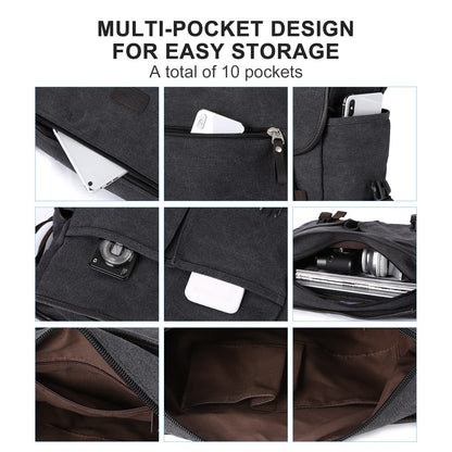 Messenger Bag for Men,Unisex Canvas Shoulder Bag,Classic Vintage Military Messenger Bags for women, satchel Bag,Crossbody Bookbag,Black
