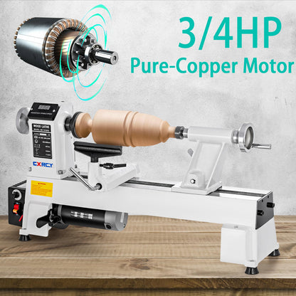 CXRCY 12" x 18" Wood Lathe, Benchtop Wood Lathe Machine 3/4 HP Infinitely Variable Speed 650-3800 RPM with Goggle for Woodworking, Woodturning