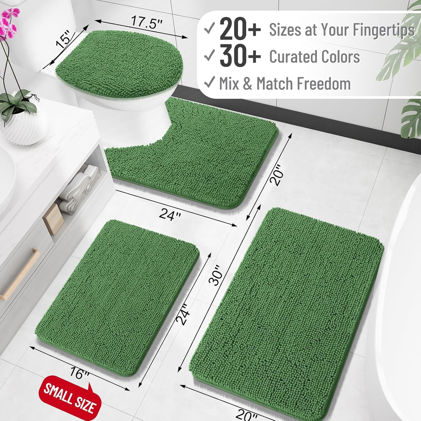 OLANLY Large Bathroom Rugs - Extra Soft Chenille Bath Mats | 70x46, Quick Dry, Machine Washable, Olive Green