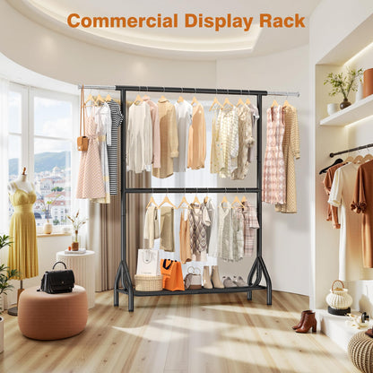 EAGMAK Double Rod Clothing Rack Load 622 LBS, Heavy Duty Clothes Rack for Hanging Clothes, 82.68 inch High Garment Rack with Sotrage Shelves, Metal Clothing Hanger Closet Wardrobe Organizer (Black)