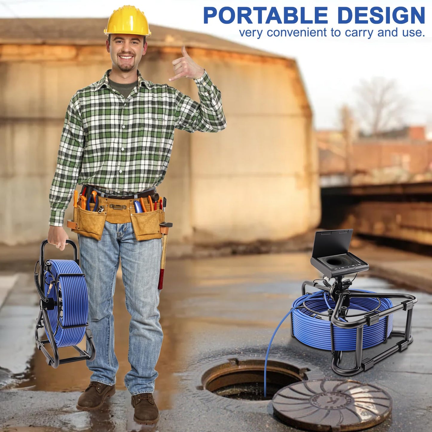 Sewer Camera w/DVR Function, 4.3" HD 1080P Screen Pipeline Inspection Camera, IP68 Waterproof Pipe Plumbing Snake Cam with 32GB Card, for Sewer Line, Home, Duct Drain Pipe Plumbing (50M/165FT)