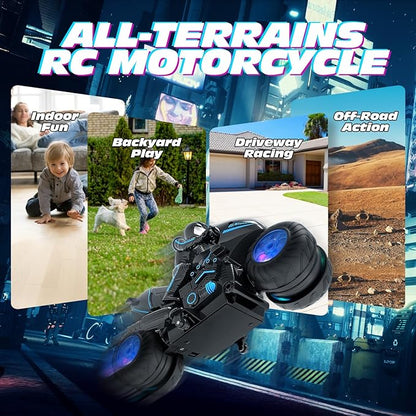 Tecnock RC Motorcycle Remote Control Motorcycle with LED Lights RC Car Dirt Bike Toy 360° Spins and Flips Rechargeable Batteries Gift for Boys Ages 5-7 8-12