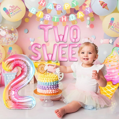 Two Sweet Birthday Party Supplies Decorations 2th Birthday Decorations Ice Cream Party Decoration Number 2 Balloon for Donut Sweet Party Supplies Baby Showers Party Decoration