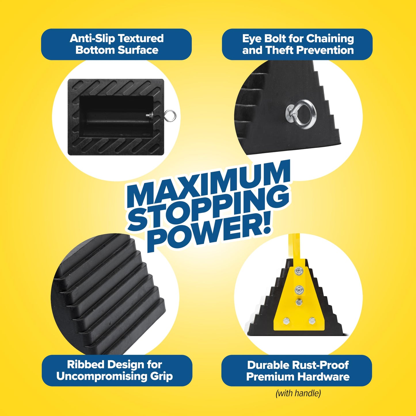 Vergo Industrial Extra Large Wheel Chock 2-Pack - Heavy Duty Molded Rubber XL Wheel Chock for Trucks, Trailers, RVs or Large Freight Equipment - Max Weight Capacity 20 Tons / 40,000 lbs (No Handle)