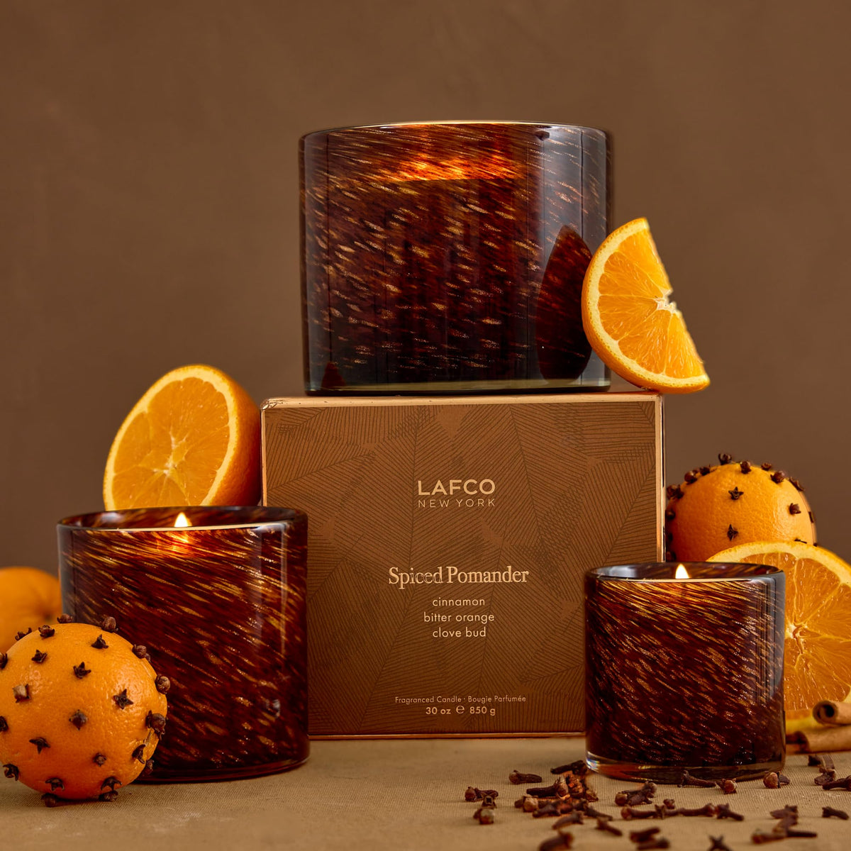 LAFCO New York Fall Classic Candle, Spiced Pomander - 6.5 oz - 50-Hour Burn Time - Reusable, Hand Blown Glass Vessel - Made in The USA
