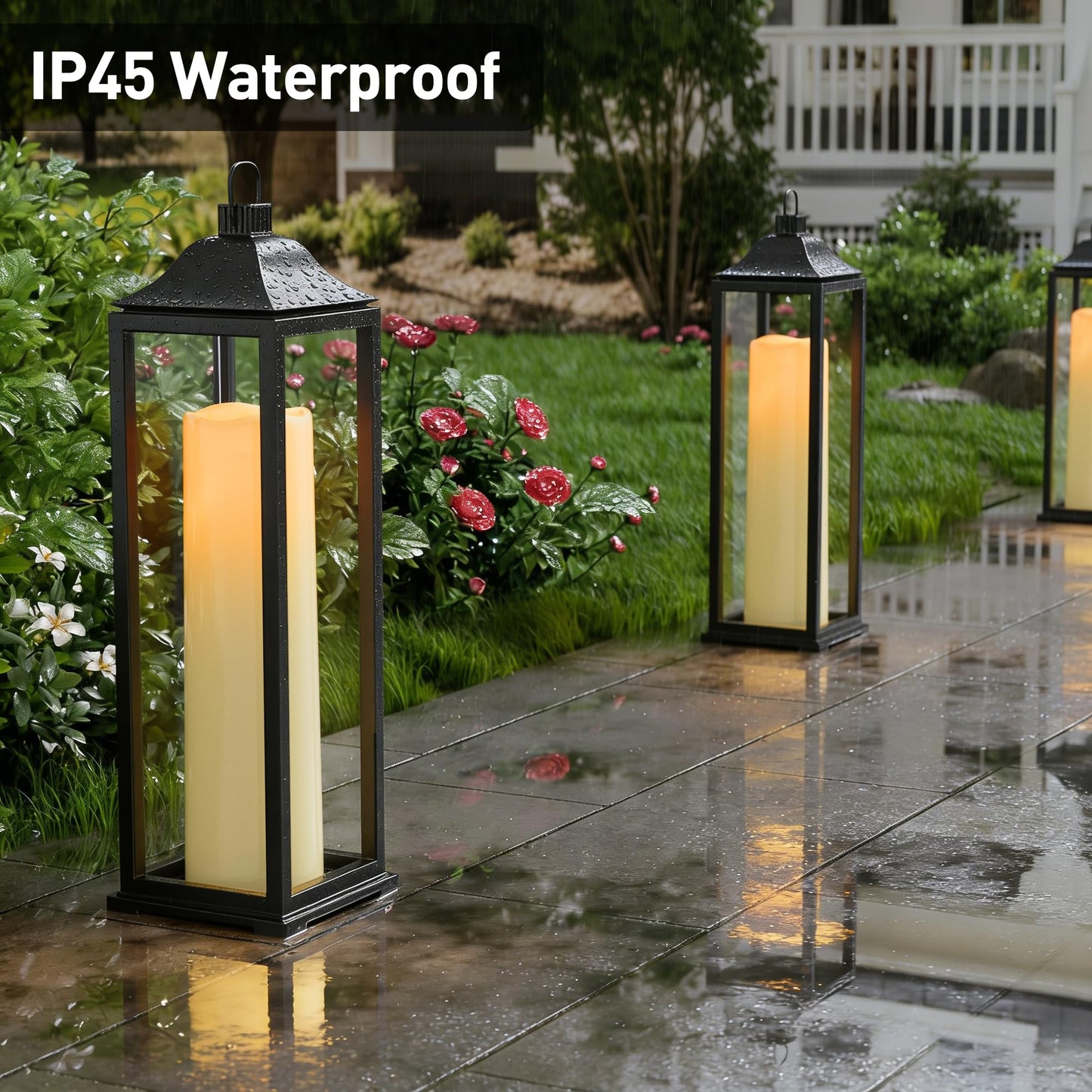 14"×4" Large Outdoor Flameless Candles with Remote Waterproof Battery Operated Candles with Timer LED Pillar Candles Flicking for Home Decoration Porch Wedding Fireplace Lantern, Ivory-Yellow