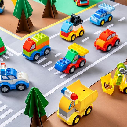 JOYIN 80Pcs Toddlers Car Building Blocks Set 12Pcs Different Vehicles Build Your Own Toy Cars Compatible with Brand Name Building Bricks for Kids Boys Girls Birthday Easter Gift