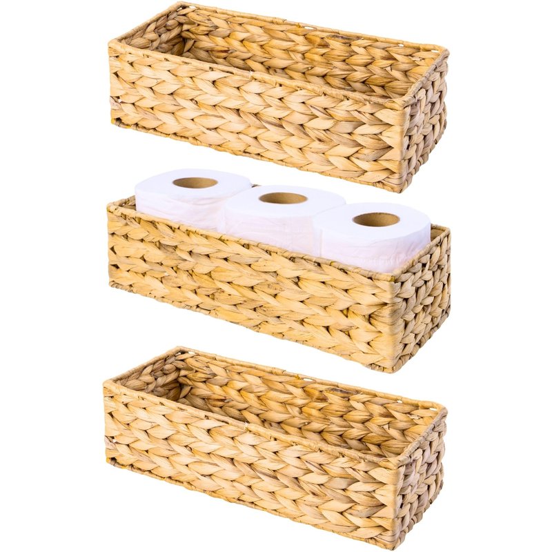 M4DECOR Set of 3 Wicker Toilet Paper Holders – Toilet Tank Basket, Back of Toilet Basket, Wicker Baskets for Storage and Decorative Bathroom Organization