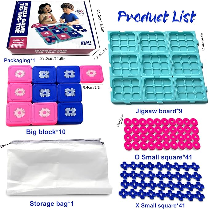 Tic Tac Toe Game Classic XO Strategy Game for 2 Players 9-in-1 Tic Tac Toe Fun Family Board Games Night Portable Set for Tables Cars Playgrounds Outdoors