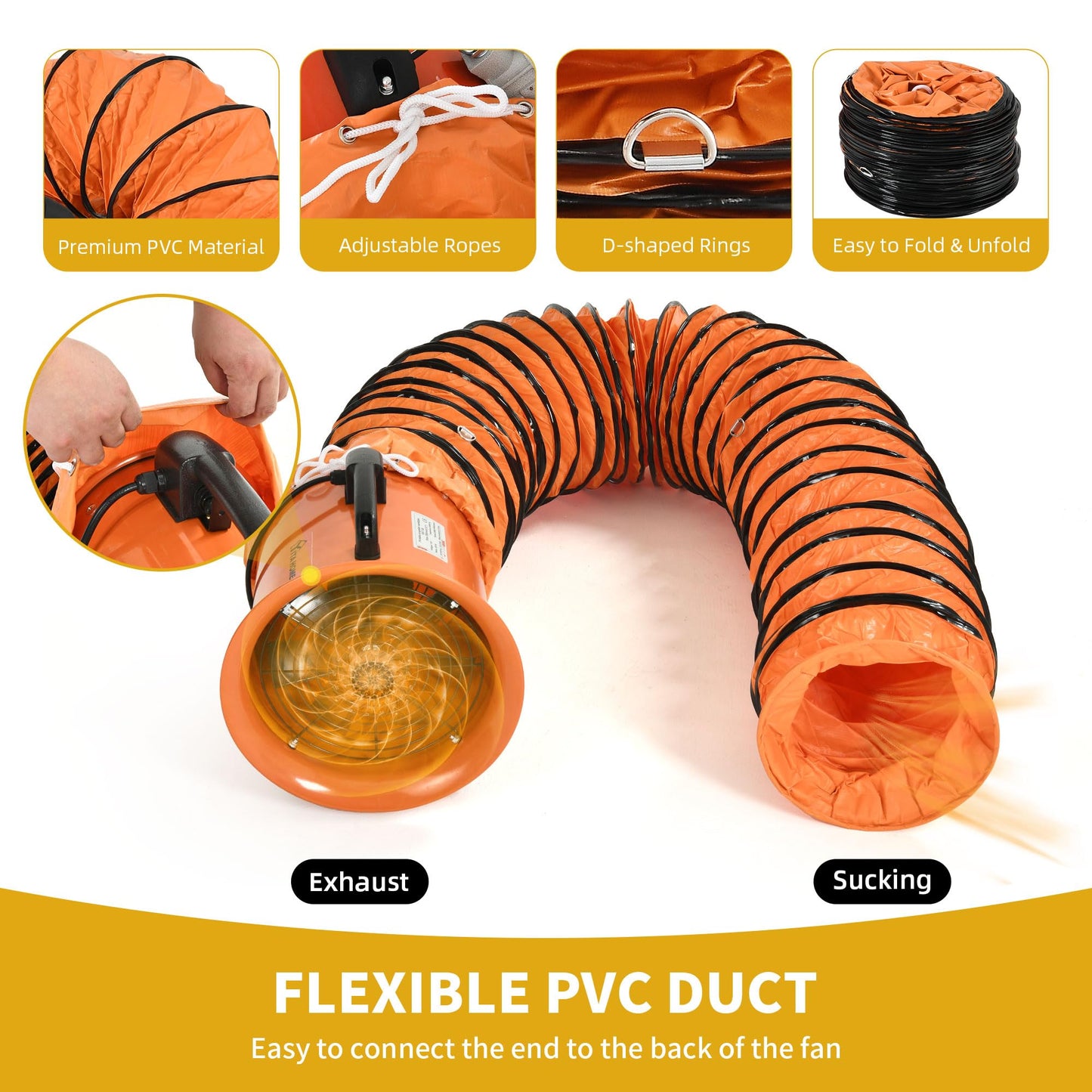 DWVO 12 Inch Utility Blower Exhaust Fan, Extractor Fans High Velocity, Portable Ventilation Fan with 16FT (5M) Ventilator Duct Hose for Industrial Use, Paint Booths, and Workshops