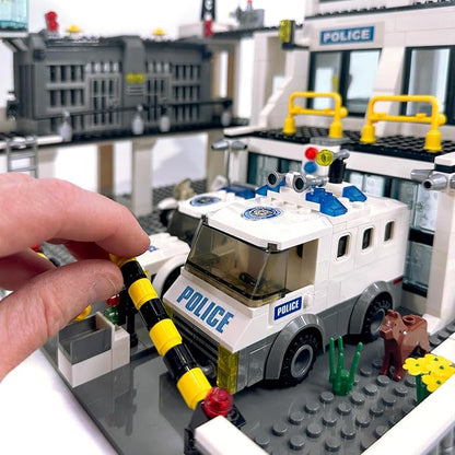 General Jim's Police Station and Jail Building Blocks Set - Multi-Level City Set with Police Vehicles Guard Lookout and Command Center - Compatible with Major Brick Building Brands