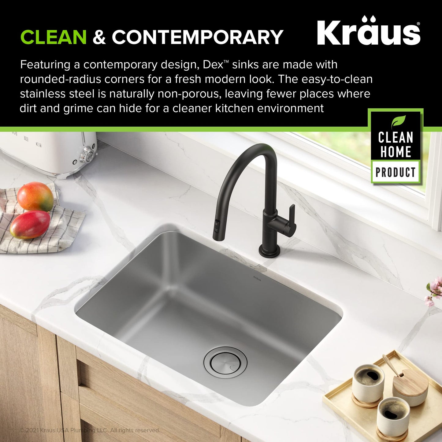 KRAUS Dex 25-inch Kitchen Sink and Roll-Up Dish Drying Rack Bundle