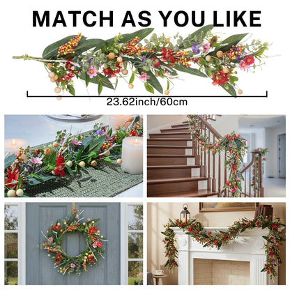 MOYEE Summer Candle Holder Centerpieces for Tables,Candle Ring, Black Metal Candlestick with an Artificial Wreath 14 in Versatile Dining Table Centrepiece (Autumn-Themed Flower and Fruit Wreath)