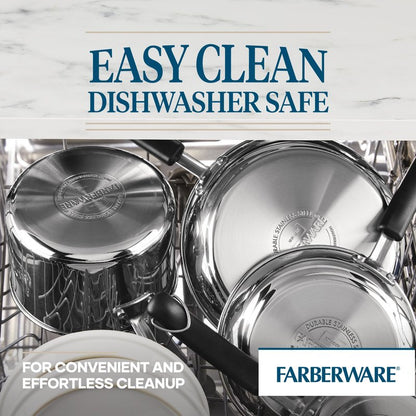 Farberware Brilliance Stainless Steel Stockpot with Glass Lid, 8 Quart, Dishwasher Safe and Induction Ready, Compatible with All Cooktops, Stainless Steel