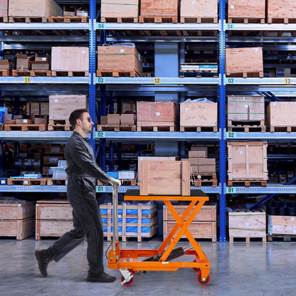 VEVOR TF15 Hydraulic Lift Table Cart, 330lbs Capacity 28.5" with 4 Wheels and Non-Slip Pad, for Material Handling and Transportation, Orange