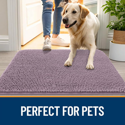 OLANLY Dog Door Mat - Absorbent Non-Slip Chenille Mat for Muddy Paws | 59x20 Deep Plum Color