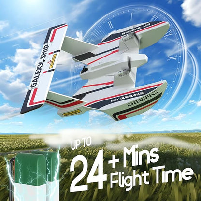 DEERC RC Plane for Water Land &amp Air Amphibious Tri-Phibian Aircraft 3CH Remote Control Plane W/ 2 Batteries 2.4GHz RTF Airplane Glider for Boy Girl