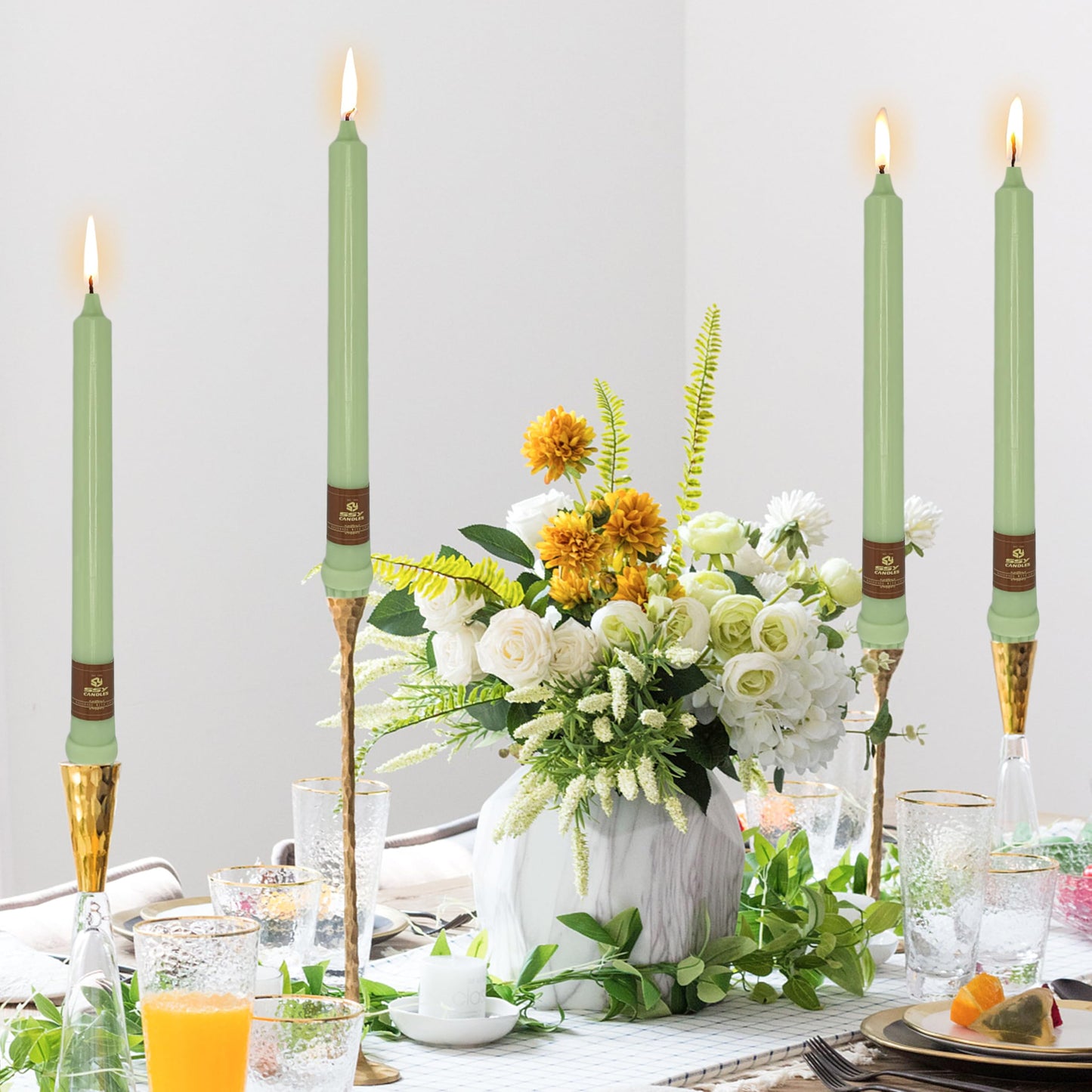 Green Taper Candle 10 Inch Long Candlesticks Unscented Dripless Tapered Candle Set for Home Decor Wedding Party Dinner Candles, 4 Pack