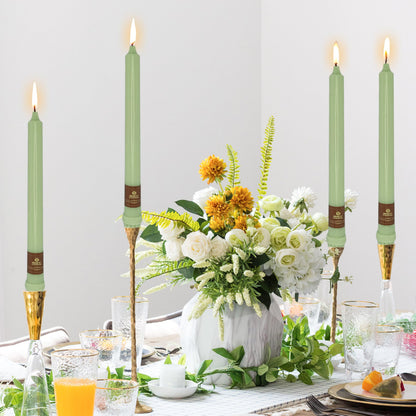Green Taper Candle 10 Inch Long Candlesticks Unscented Dripless Tapered Candle Set for Home Decor Wedding Party Dinner Candles, 4 Pack