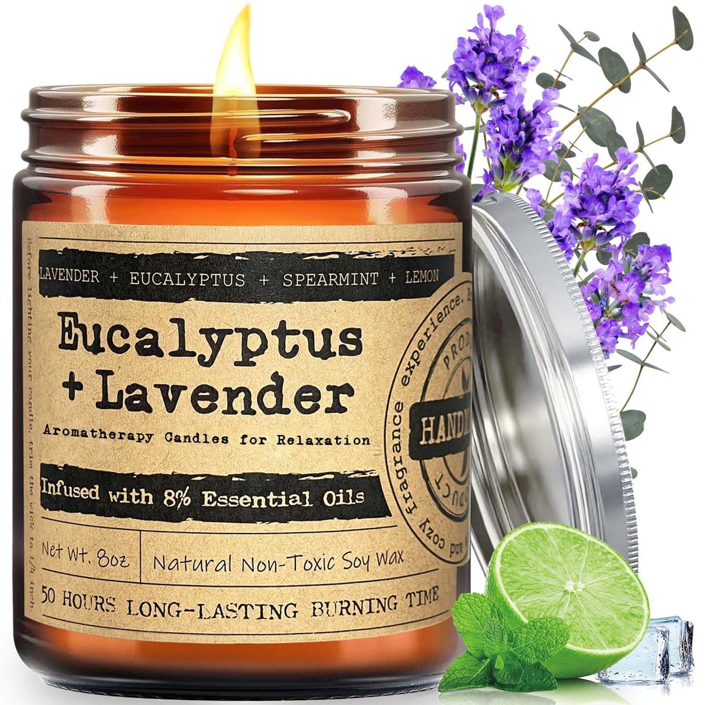 KOTKAS Lavender Eucalyptus Scented Candles - 8oz Natural Scented Soy Candles for Home Non Toxic Aromatherapy Lavender Candles Gifts for Women Bath Relaxing Calming Soothing Relaxation Stress Relief