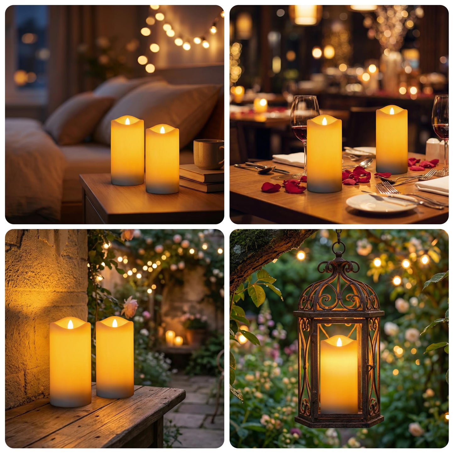Large Solar Candle Lights Outdoor,Flameless Pillar IP65 Waterproof White Fake Candle,Dusk to Dawn,Solar Powered LED Candles for Patio Yard Deck Window Decor,Mothers Day Gifts,3"x6",Set of 2