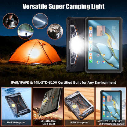 ORCATAB WT1 Pro 2026 5G Rugged Tablet Android 15, 2K 11" 120Hz 33W 20080mAh Waterproof Tablet, 32GB+256GB/2TB Outdoor Tablets, 64MP+16MP+20MP Gemini AI/IP68/5G LTE WiFi/Face ID/OTG/GPS/Camping Lantern