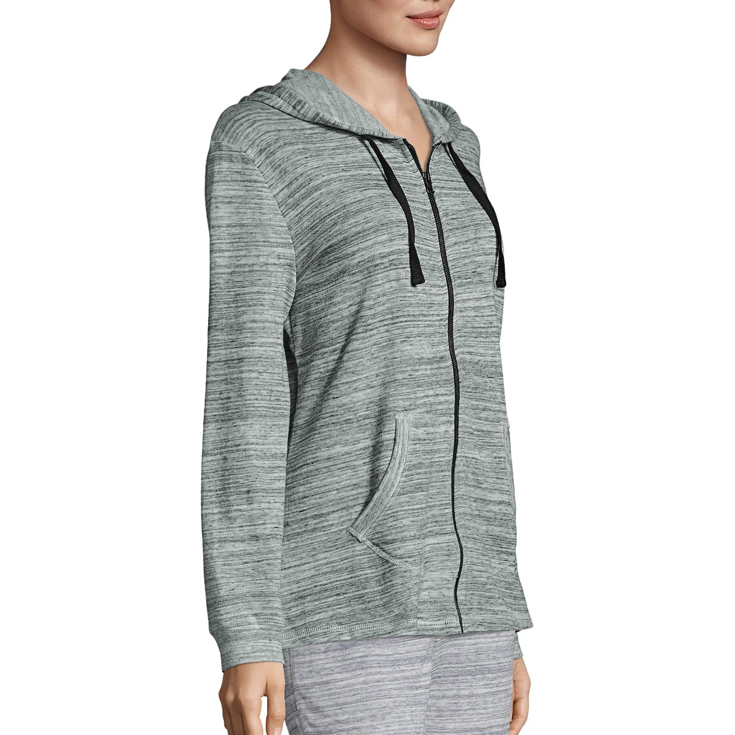 Hanes Womens French Terry Zip Hoodie Warm Up Or Track Jacket, Ebony Spacedye, Large US
