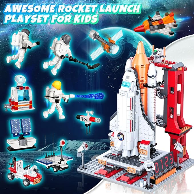 Space Exploration Shuttle Toys for 6 7 8 9 10 11 12 Year Old Kids Girls Boys 12-in-1 STEM Projects Rocket Building Toy Kit with 3 Astronauts Airplane Rocket Set Gift idea for Ages 6 + 885 Pcs