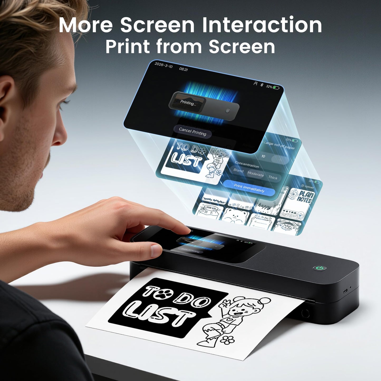 Phomemo M85 Portable Printers Wireless for Travel with Upgraded Touchscreen, Thermal Wireless Inkless Bluetooth Printer, Supports 8.5"x11"US Letter/A4/B5/A5, Compatible with iOS, Android, Windows, Mac