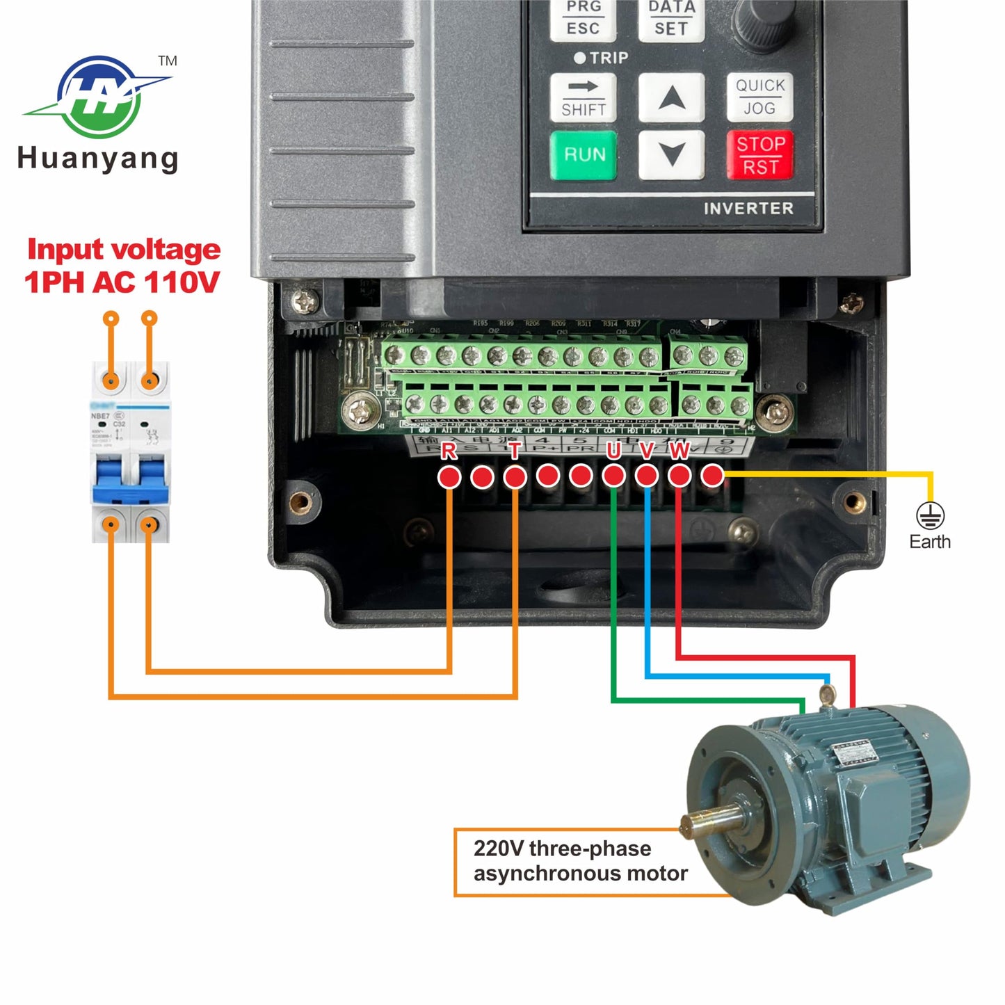 Huanyang VFD,110V 1-Phase to 220V 3-Phase,Variable Frequency Drive,for 220v 3phase 50/60hz Motor Speed Control (110V Input/220v Output-3hp)