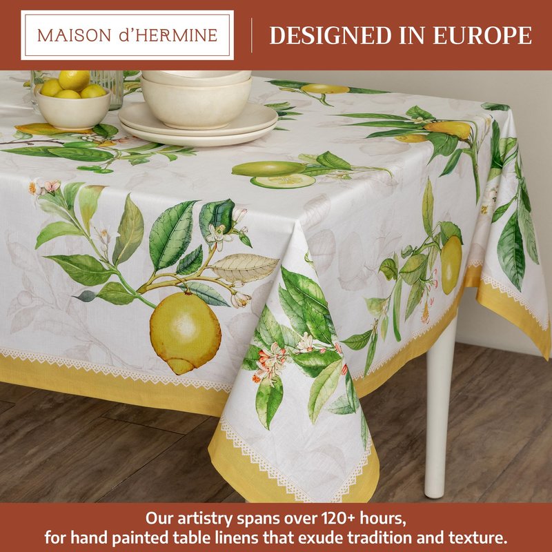 Maison d' Hermine Table Cloth Square Table 100% Cotton 60 x 60 Inches Tablecloth Reusable Decorative for Dining Kitchen Room Farmhouse Home Gifts for Mothers Day Spring Summer - Limoncello
