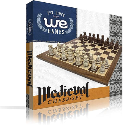 WE Games Medieval Themed Chess Set - Wooden Chess Board with Intricate Polystone Chess Pieces Chess Sets for Adults 15 in.