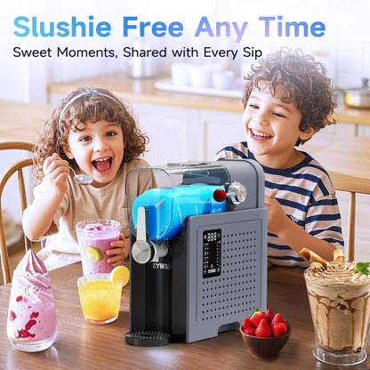 SYINTAO 2-in-1 Slushie & Soft Serve Ice Cream Maker, No-Ice-Needed Frozen Drink Machine with LED Display, 6 Preset Modes, Auto-Clean & Delay Timer – Gift for Family