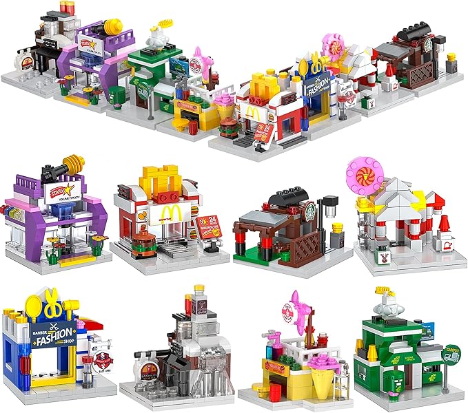 8 Packs Mini City Shop Street View Building Blocks KitMOC Construction Creative Educational Kit with Hair Salon &amp Café StoreGirls Boys Dream Toy SetChristmas Birthday Party Favors for Kids